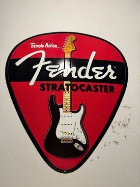 Fender Red and Black Stratocaster Pick Sign